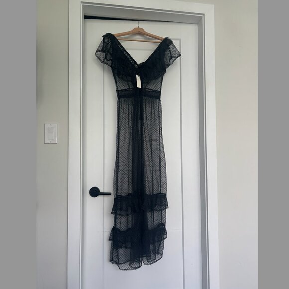 By Anthropologie Ruffle Sheer Mesh Maxi Dress - Black - Women's Small - Picture 4 of 5